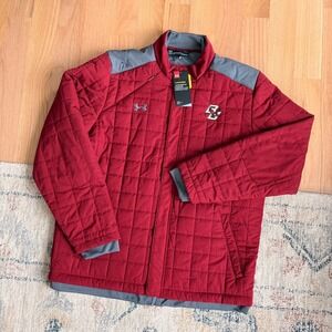 Under Armour Mens NWT Boston College Jacket Size L Lightweight Quilted Red Gray